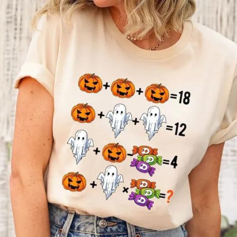 H0720 Halloween Teacher Spooky math Fall School Ghost Pumpkin Skeleton shirt